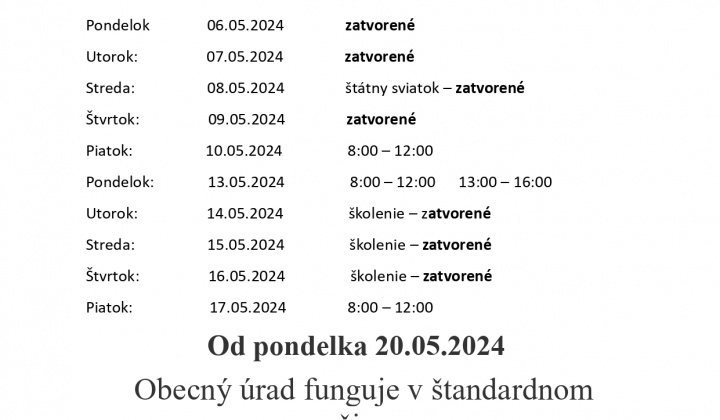 Aktuality / ZMENA ÚRADNÝCH HODÍN - foto