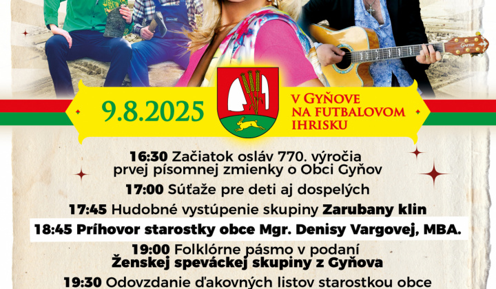 Aktuality / POZVÁNKA DO GYŇOVA na sobotu 9.8.2025  - foto