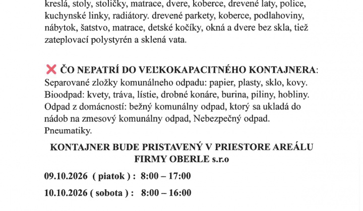 Aktuality / VEĽKOKAPACITNÝ KONTAJNER  - 09. a  10. OKTÓBRA 2026 - foto