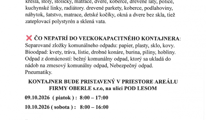 Aktuality / VEĽKOKAPACITNÝ KONTAJNER  - 09. a  10. OKTÓBRA 2026 - foto