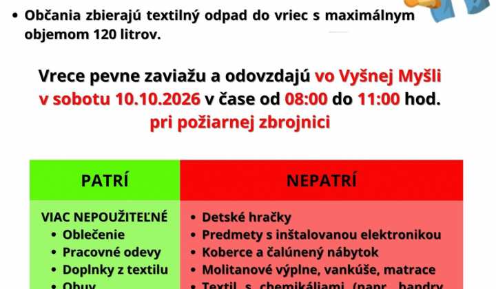Aktuality / ZBER TEXTILNÉHO ODPADU - 10.10.2026 ( SOBOTA ) - foto