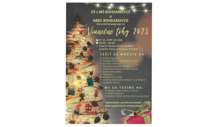 Fotka pre článok POZVÁNKA DO BOHDANOVIEC NA VIANOČNÉ TRHY - 17.12.2025