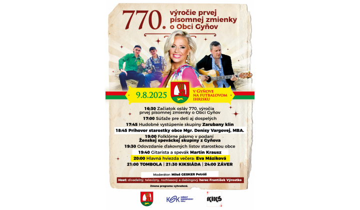Fotka pre článok POZVÁNKA DO GYŇOVA na sobotu 9.8.2025 