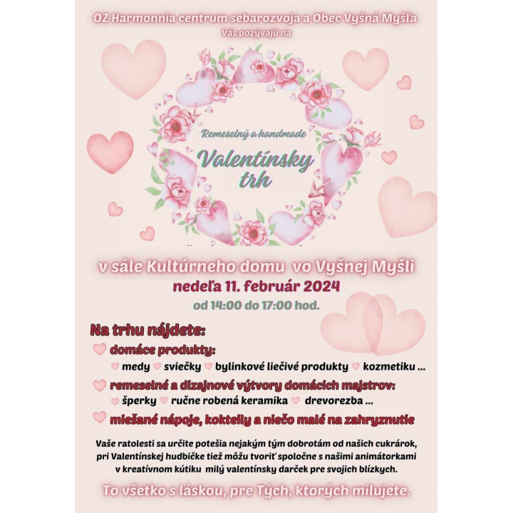 Pozvánka na Valentínske trhy dňa 11.02.2024