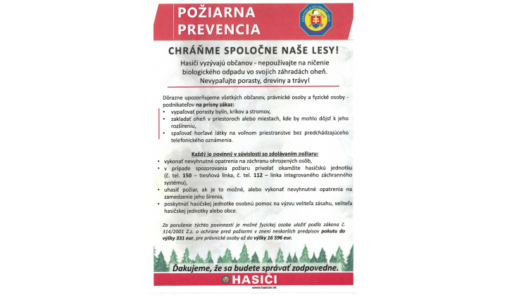 Fotka pre článok VYHLÁSENIE ČASU ZVÝŠENÉHO NEBEZPEČENSTVA VZNIKU POŽIARU