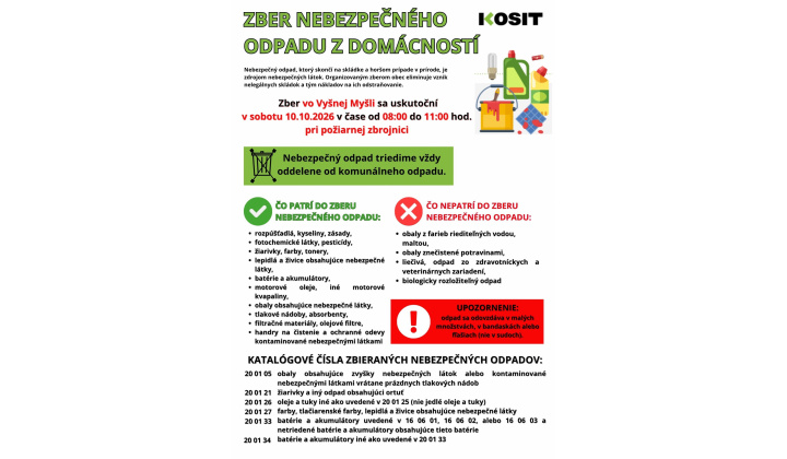 Fotka pre článok ZBER NEBEZPEČNÉHO ODPADU Z DOMÁCNOSTÍ - 10.10.2026 ( SOBOTA )