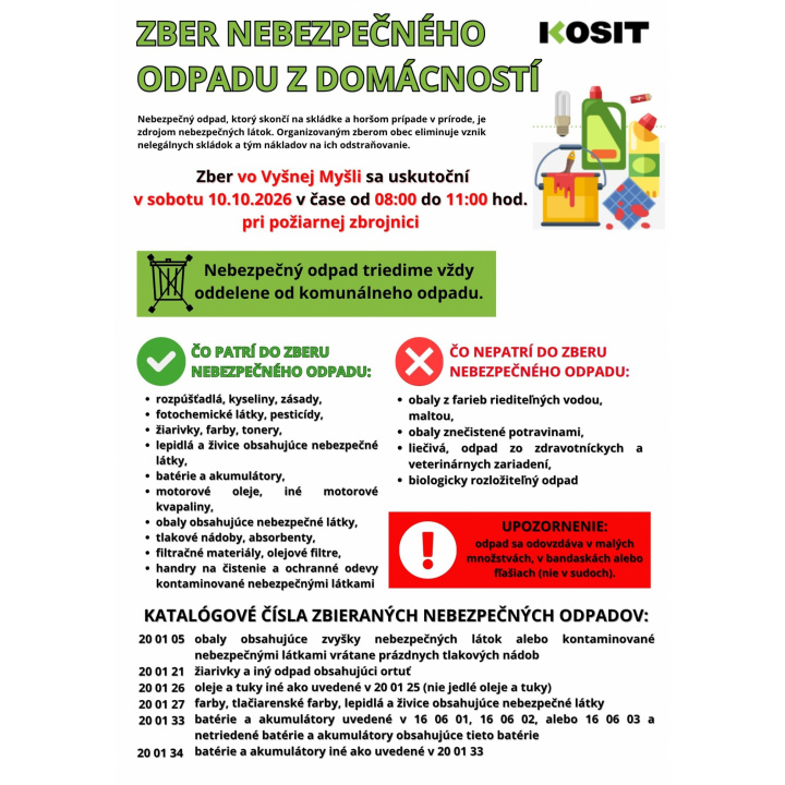 Menšia fotka pre článok ZBER NEBEZPEČNÉHO ODPADU Z DOMÁCNOSTÍ - 10.10.2026 ( SOBOTA )