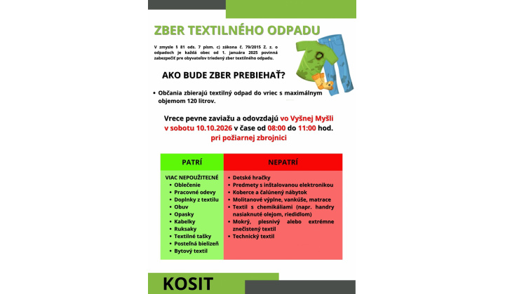 Fotka pre článok ZBER TEXTILNÉHO ODPADU - 10.10.2026 ( SOBOTA )
