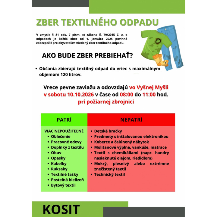 Menšia fotka pre článok ZBER TEXTILNÉHO ODPADU - 10.10.2026 ( SOBOTA )